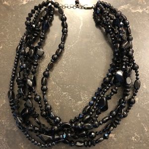 Black shiny bead multi strand necklace